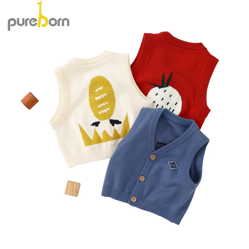 Pureborn/вязаное пальто для малышей детские жилеты топы без рукавов с рисунком
