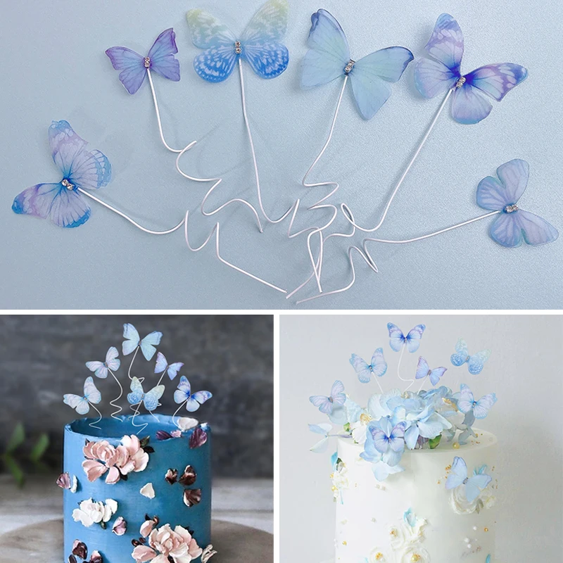 Decoraci&oacute;n de Pastel de mariposa 3D para ni&ntilde;as y ni&ntilde;os, suministros de fiesta de cumplea&ntilde;os, Baby Shower y boda, rosa y azul, 6 piezas-0
