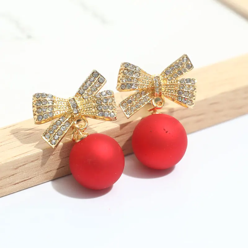 

Модные хрустальные серьги-гвоздики с бантом для женщин жемчужные вишневые Цветы Стразы Красная серьга для девочек Рождественские украшени...