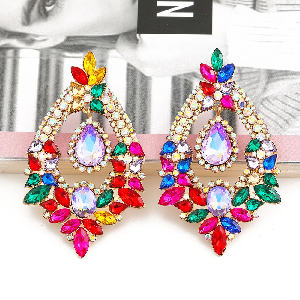 

Wholesale 2021 Dangle Earrings Women Statement Rhinestone Rainbow Zircon Geometric Drop Earrings Jewelry Accessories Shipping