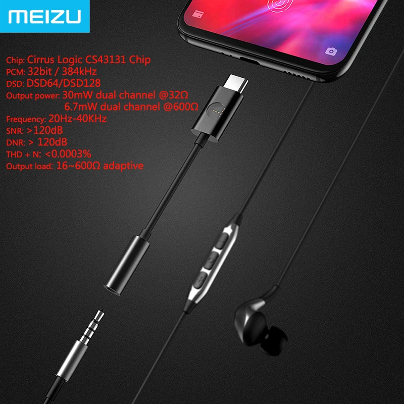 Оригинальный MEIZU HiFi аудио DAC 3 5 мм USB адаптер Type C для телефона усилитель наушников