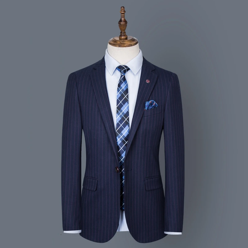 

Men Blazer One Buttons Lapel Autumn Winter Classic Gray Stripe Suit Jacket BusinessCasual Suit Jacket Long Sleeve Suit Coat