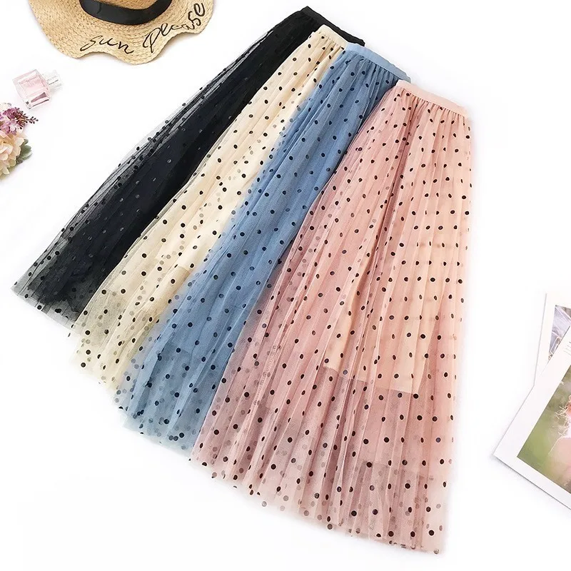 Женская модная фатиновая юбка весна 2020 элегантная длинная в горошек