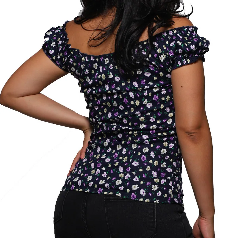 Женская Винтажная Футболка JLI MAY с открытыми плечами цветочным принтом и пышными