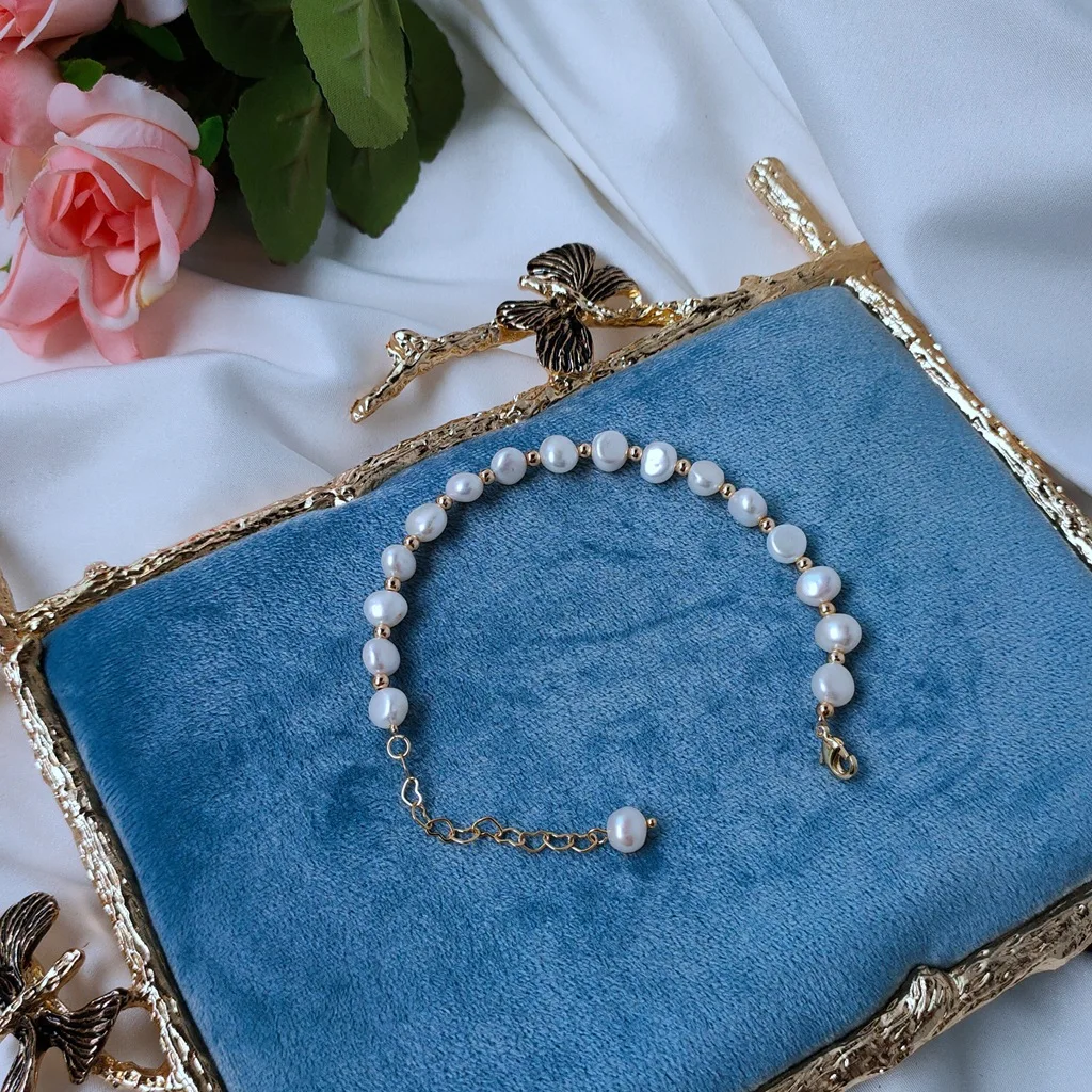 Женский браслет с натуральным пресноводным жемчугом 14 к | Украшения и аксессуары
