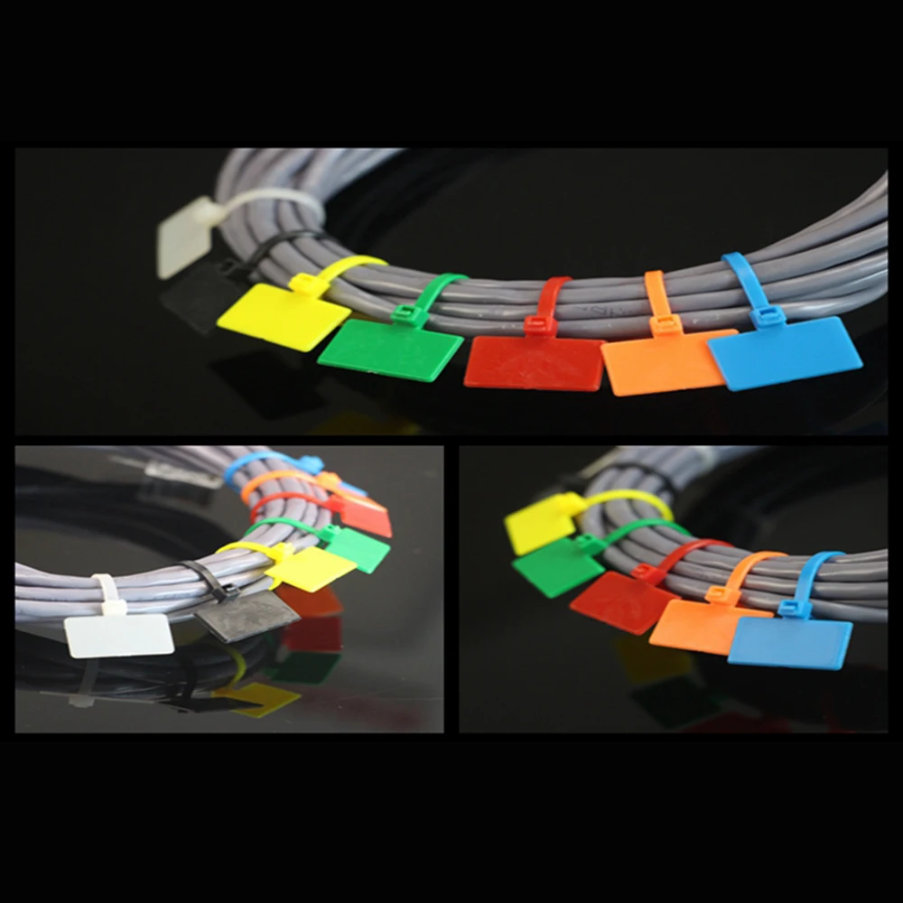 

4x150mm Nylon Tie Tags Labels Self-Locking Network Cable Zip Trim Wrap Loop Wire Straps Label White Black Red Green Yellow
