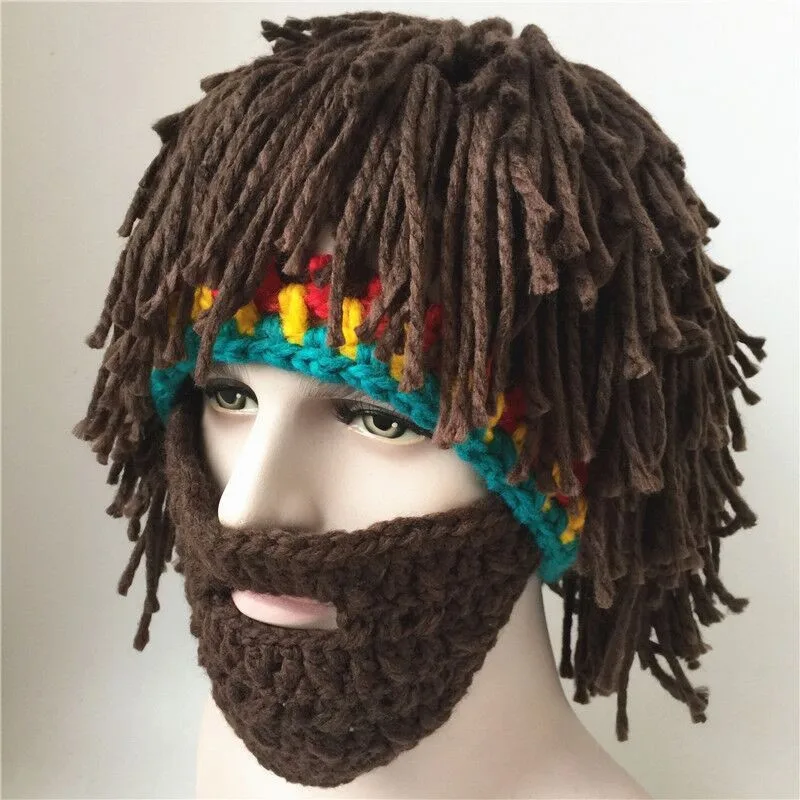 

Men's Caps Hand-knitted Bomber Wig Woolen Hat Weave Beard Dirty Braid Beard Ushanka Russ Halloween Adult Spoof Winter Hat