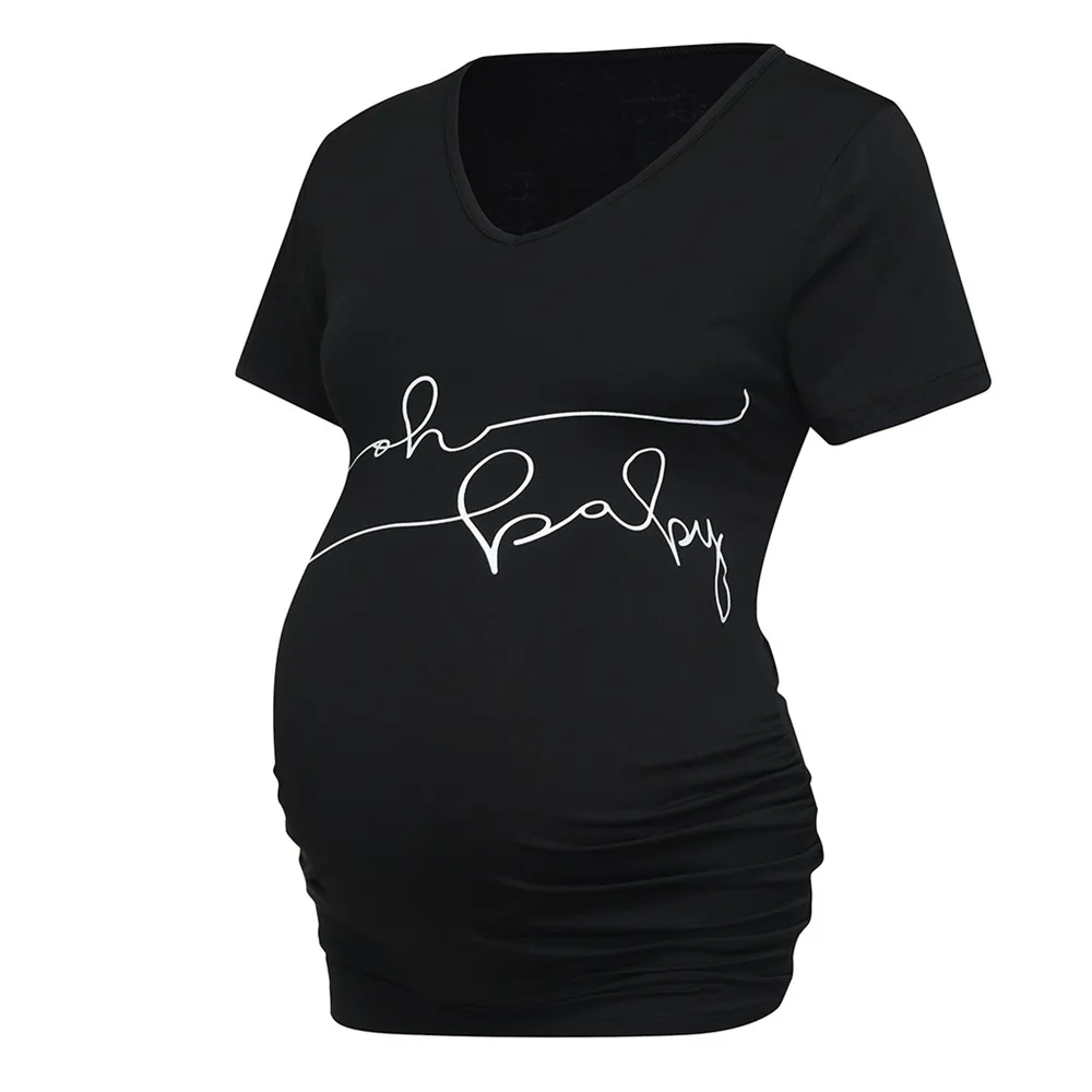 

Maternity Tees Summer Women T Shirt Black Top Maternity Clothes Pregnant Women's T Shirt O Neck Short Sleeve Top Tees