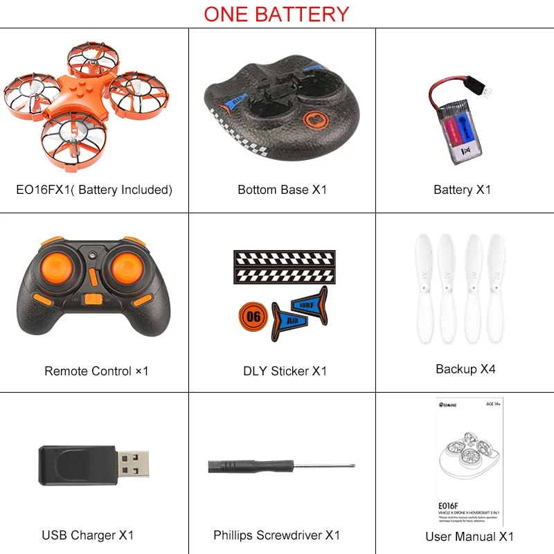 One Battery Eachine E016F 3-в-1 ЕНП Летающий воздушный лодка Land режим вождения Съемный один ключ возврата RC Квадрокоптер RTF - Цвет: One Battery