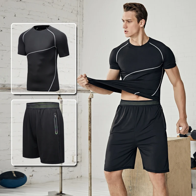 

Men Summer 2 Pieces Set Men's Track Gym Fitness Sports Suit