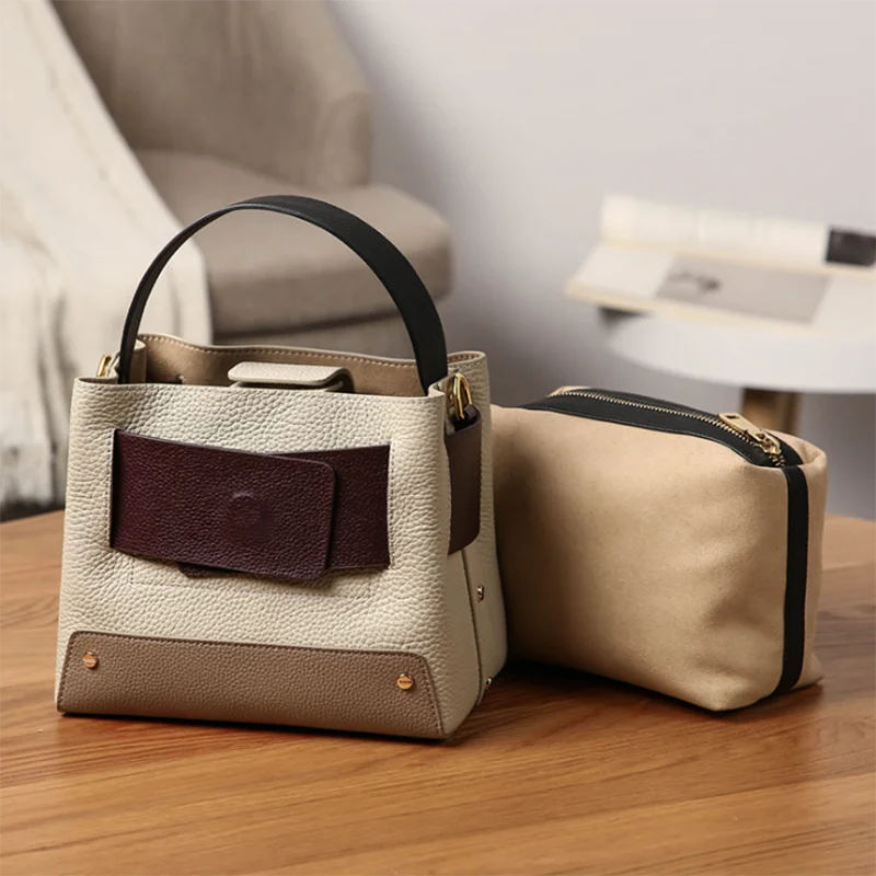 Женская сумка ведро из натуральной воловьей кожи роскошная маленькая на плечо