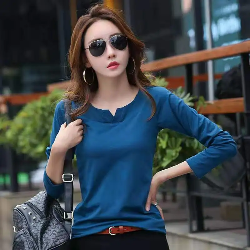 

HYHY Long Sleeve T-Shirt Women 2021 New Small V-Neck Bottoming Shirt Korean Style Slim and Thin Top Youth Temperament