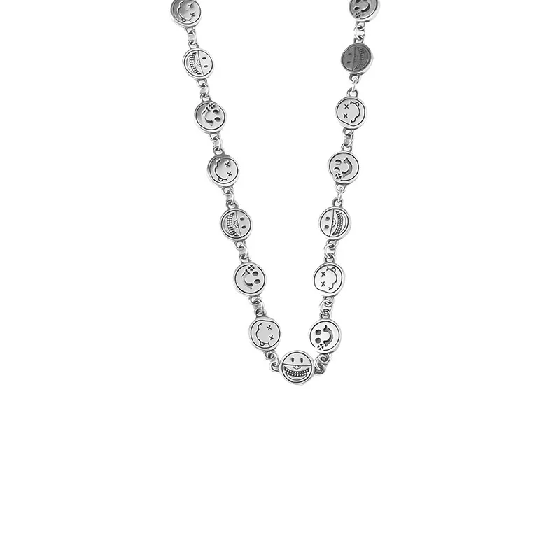 

The new string of smiley popular necklace bracelet women's men's couple Japan and South Korea S925 silver smile clavicle chain