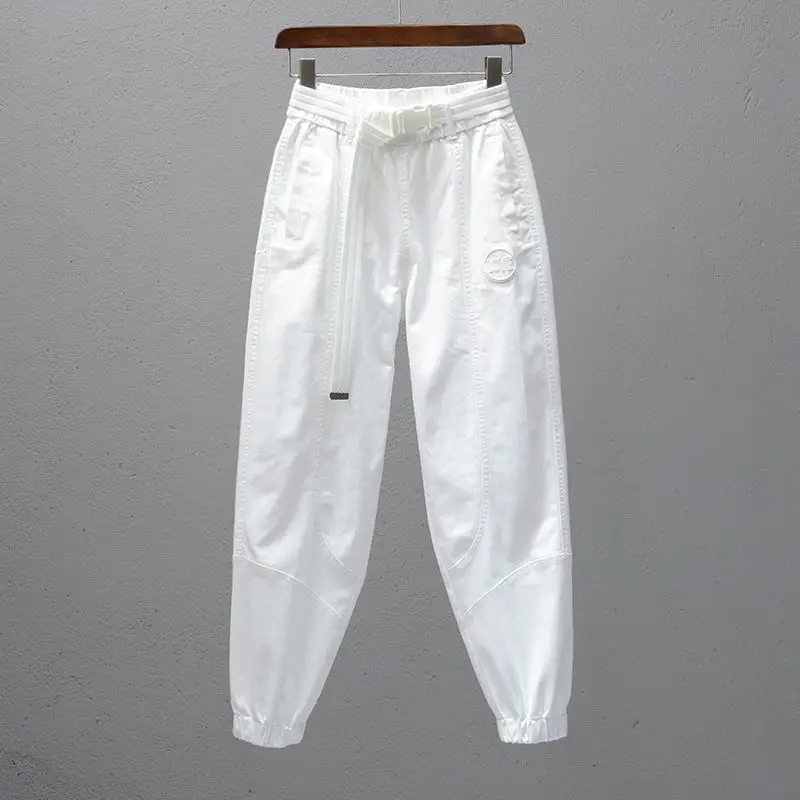 

White Pants Women's Elastic Waist Loose Casual Trouser 2021 Spring Summer New Trend Beamed Feet Were Thin Radish Harem Pant E533