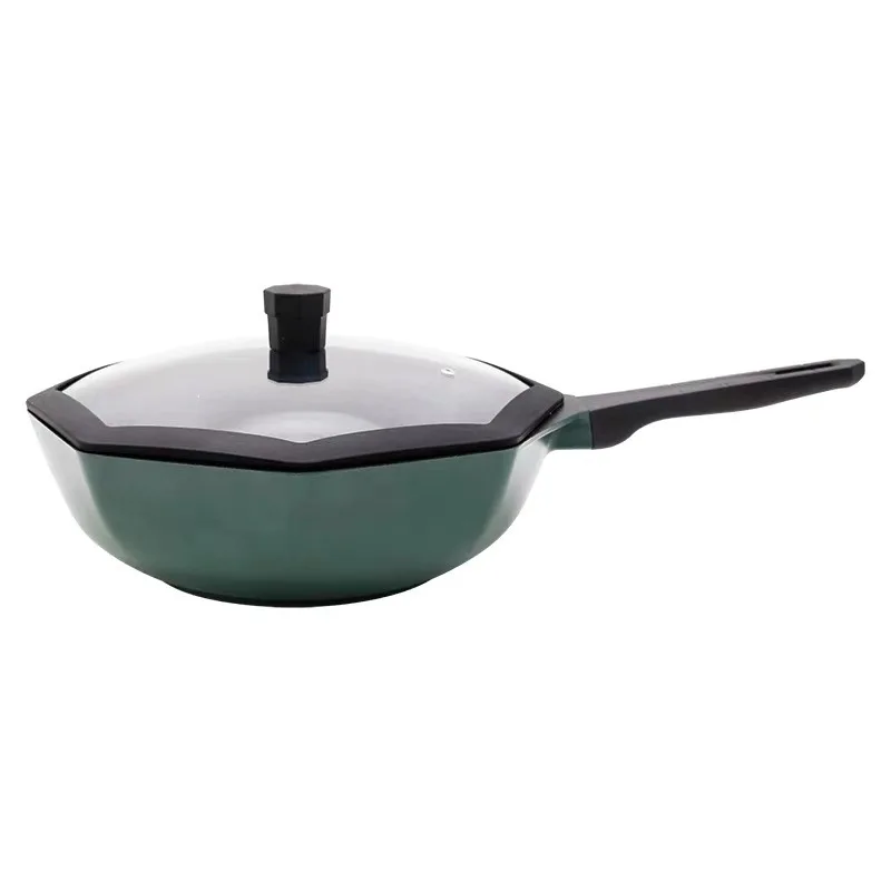 

Tempered octagonal flat bottom non-stick pan 30cm aluminum alloy frying pan compound pan stove Universal