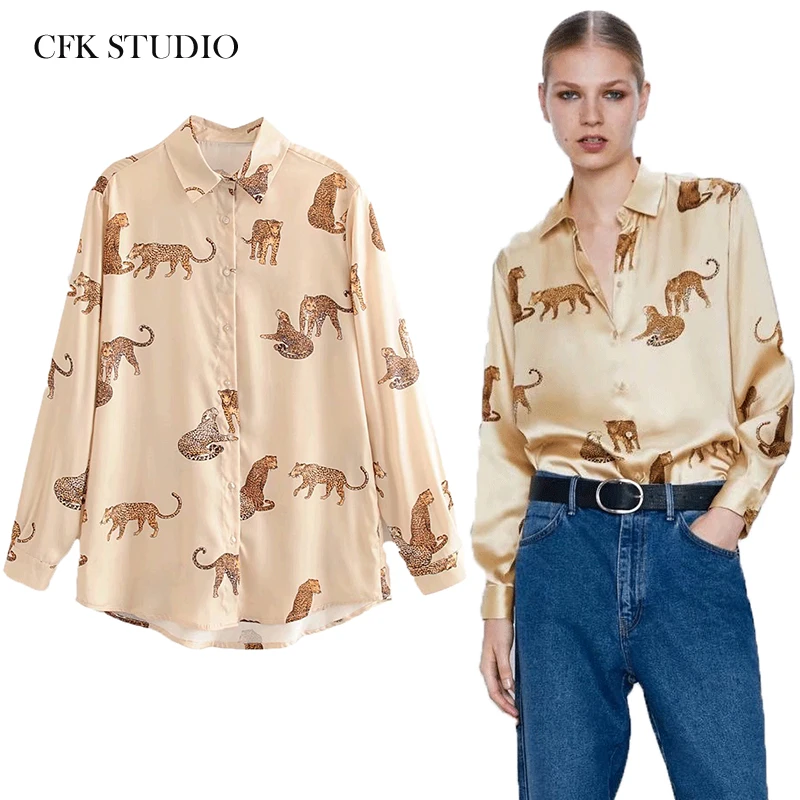 CFK женская блузка новинка 2019 модная отложной воротник Леопардовый принт