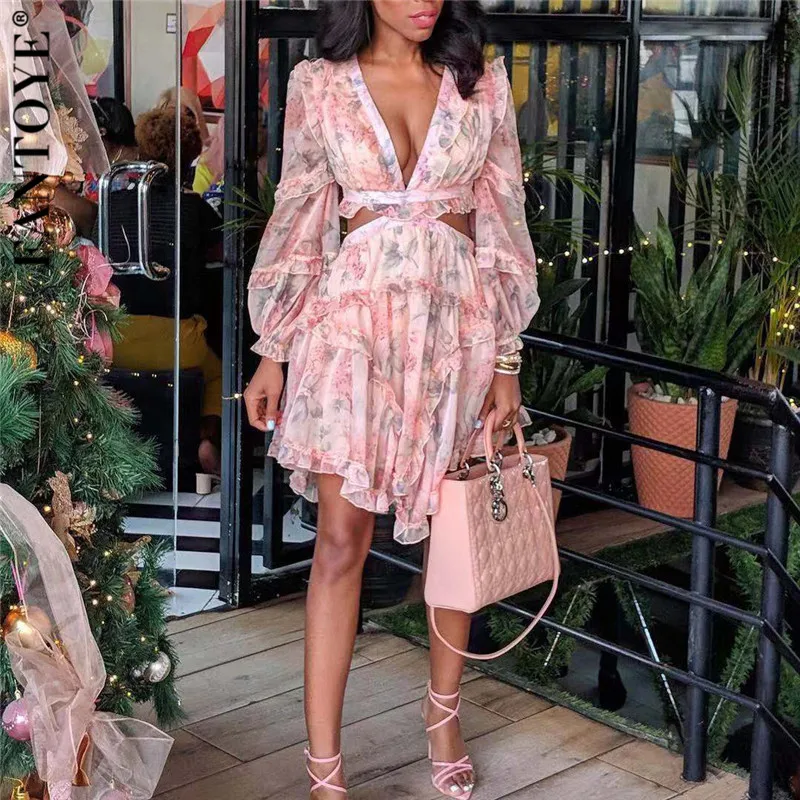 Женское платье с цветочным принтом FANTOYE розовое Двухслойное Сетчатое свободное