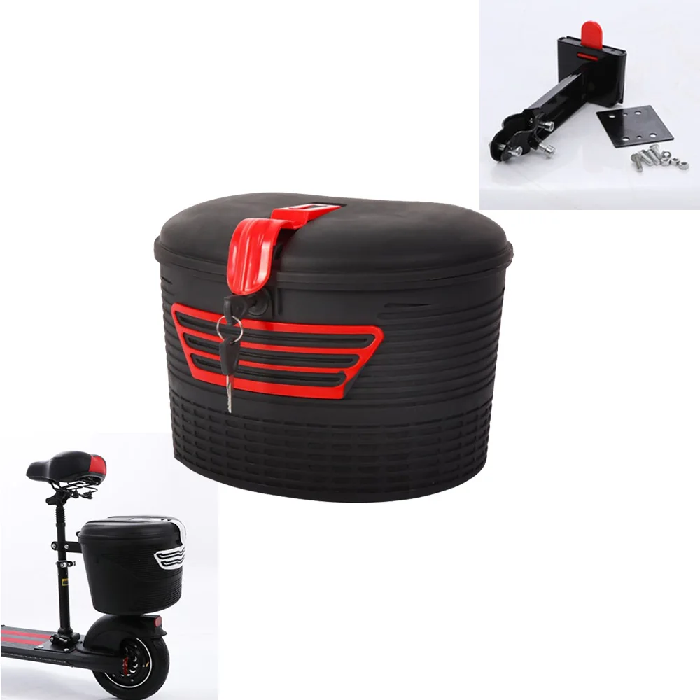 Rear Red Пластиковая корзина, тканевая подкладка, замок для велосипеда, электровелосипеда Xiaomi M365, Электрический скутер, передняя и задняя Сумка для хранения, чехол, корзина для переноски - Цвет: Rear Red