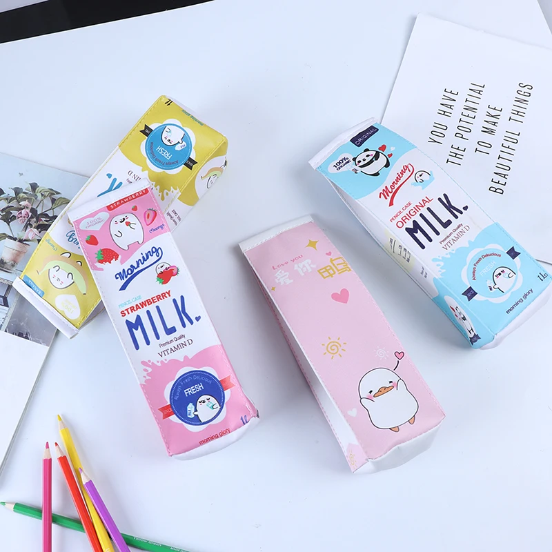 1pcs Cartoon milk bottle school pencil case cute pu pen bag storage pouch stationery | Канцтовары для офиса и дома