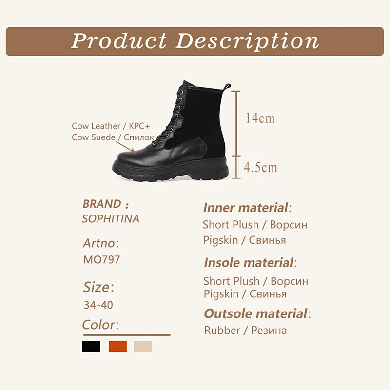 

SOPHITINA Platform Women Shoes Fashion Genuine Leather Patchwork Cross-Tied Boots Round Toe Mid Heel Women Ankle Boots MO797
