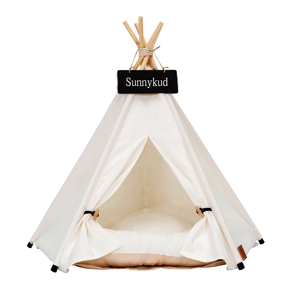 

Pet Tent House Cat Bed Portable Teepee With Thick Cushion And 6 Colors Available For Dog Puppy Excursion Outdoor Indoor