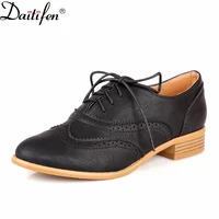 daitifen women retro brogue pu lace up shoes square middle heel laciness fashion spring autumn shoes women office career shoes