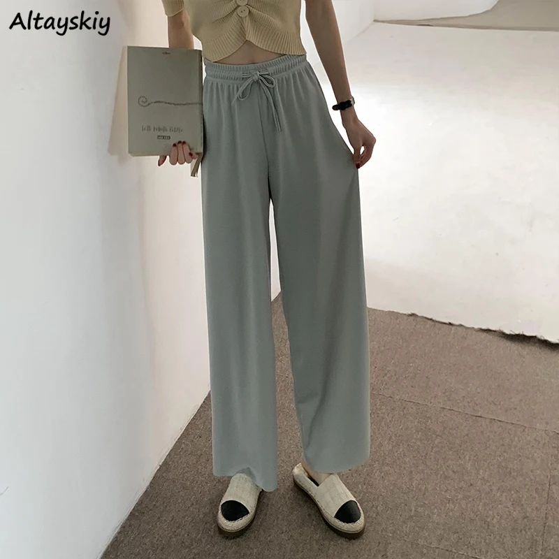 

Women Ankle Length Pants Candy Color Sweet Girls Loose Soft Casual Summer Daily Gentle Females Trousers Solid Teenagers Popular