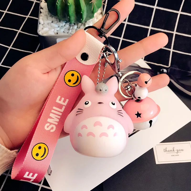 

Cartoon Totoro Doll Key Chain Creative Couple Lovely Bell Leather Rope Bag Pendant Gift