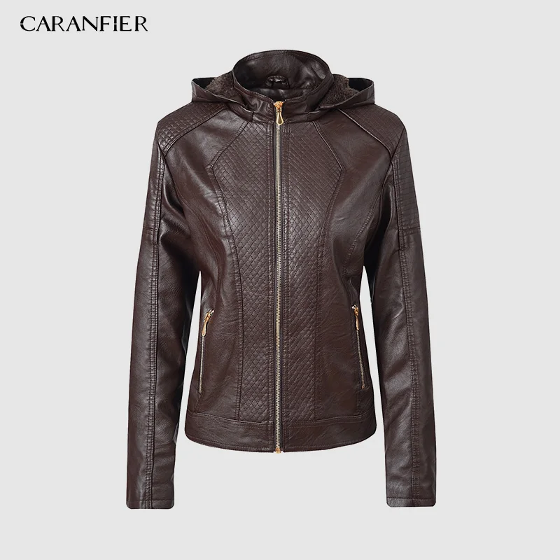 CARANFIER 2019 зимняя куртка из искусственной кожи женские толстовки Осенняя
