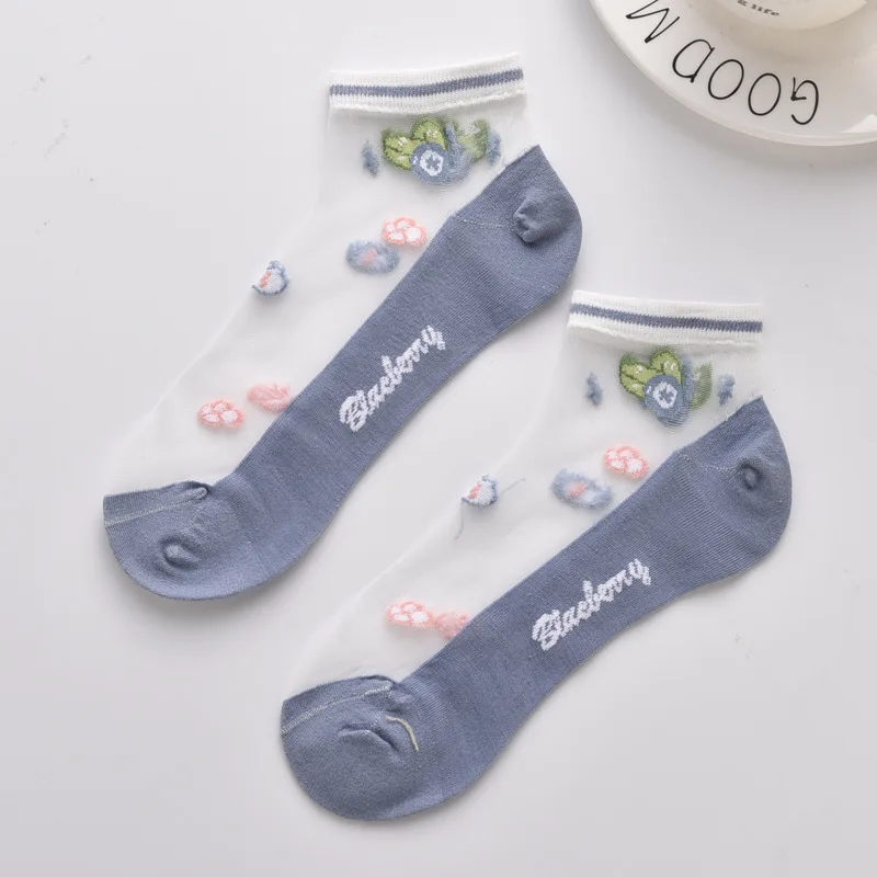 

10 pairs transparent socks women summer Thin and light Transparent stockings Fruit strawberry banana Socks women's