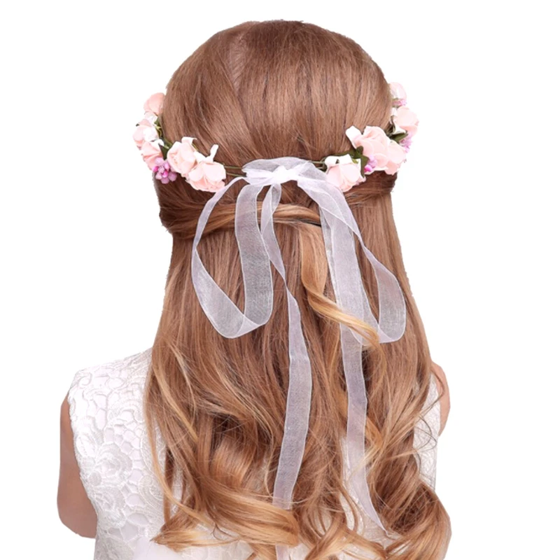 

Crown Bride Flower Hair Band Wedding Floral Headband Garland Girl Flower Wreath Elastic Hair AccessoriesParty Wedding Headpiece