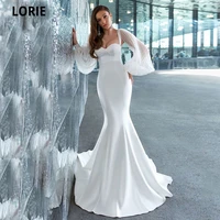 lorie 2020 wedding dresses mermaid with puffy sleeve sweetheart neck satin bridal gowns open back simple princess party dress