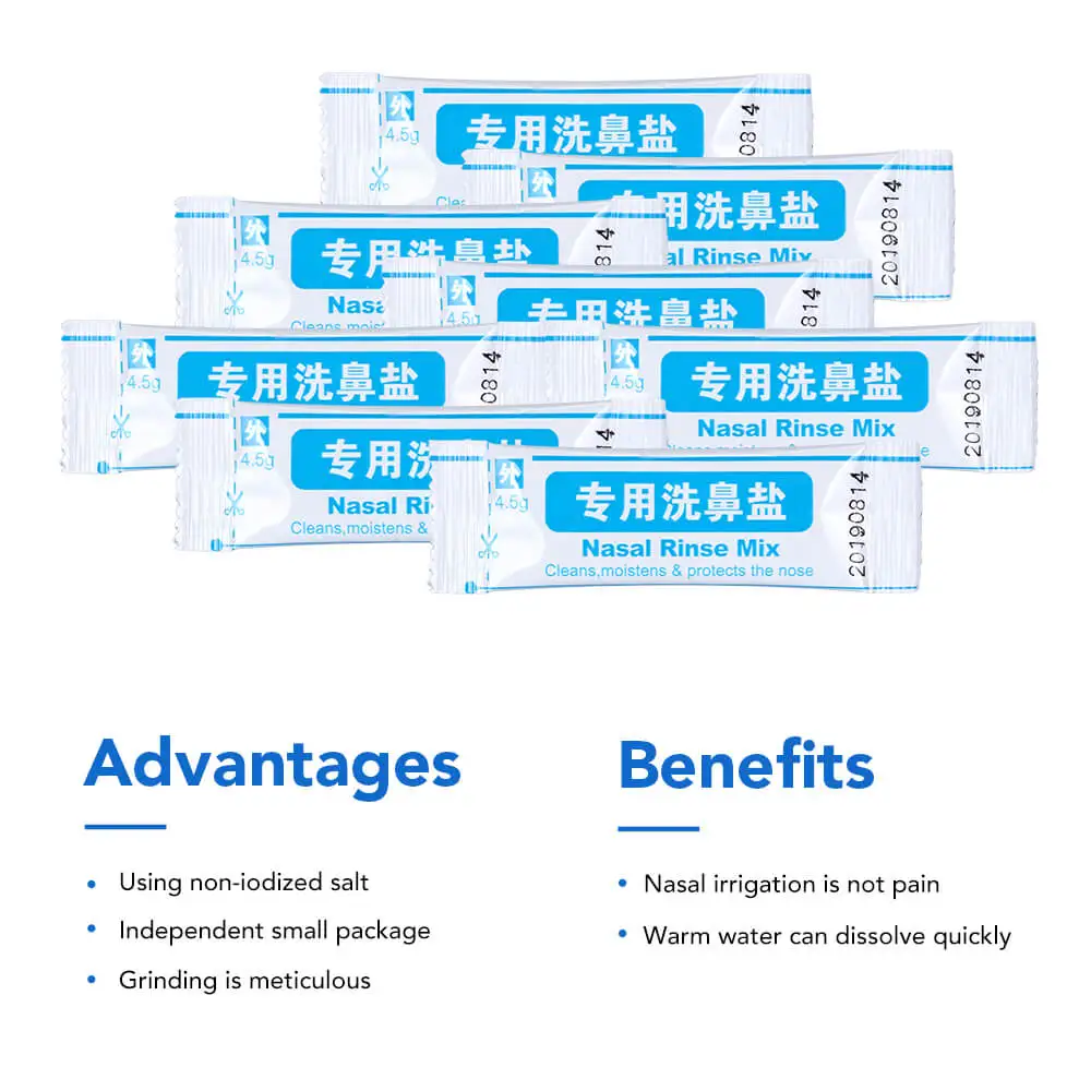 

AZDENT 100 Bags Nasal Cleaning Salts Used for Nasal Irrigator Oral Washing Prevent Allergic Rhinitis 2.7g/4.5g Optional