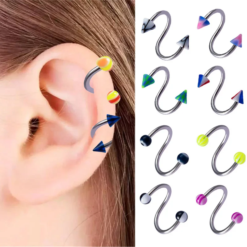 

Body Piercing Jewelry Eyebrow Nail Twist Ring Random Color Personality Ear Bone Nail Acrylic Ball Stainless Steel Rod Lip Ring