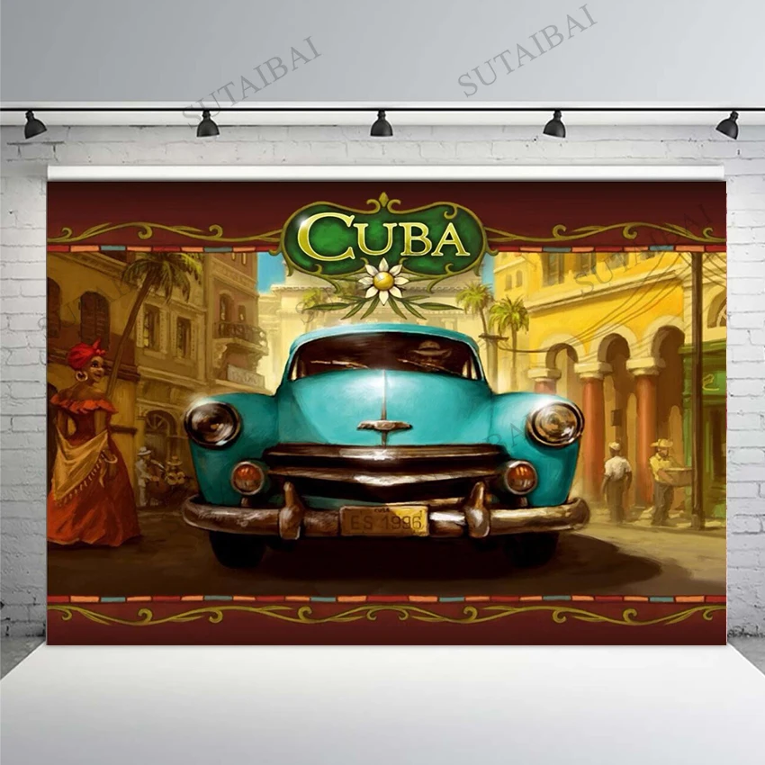 Vintage Cuba Car Havana Street Backdrop Baby Child Birthday Party Custom Photo Background Photography Backdrops Quality Vinyl