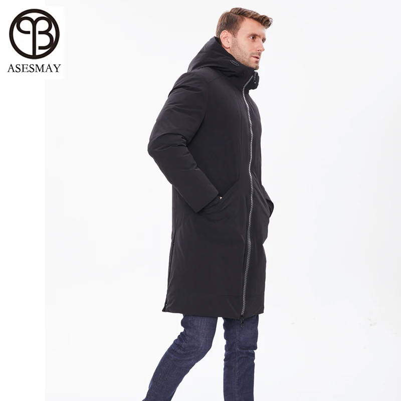 Бренд Asesmay, Новое поступление, мужской пуховик, мужское пальто, зимняя парка с гусиным пером, толстая, с капюшоном, повседневная, удлиненная, выше колена, парка, куртки