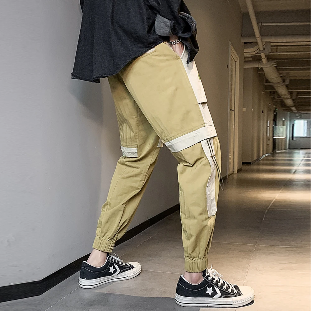 

Men Cargo Pants Patchwork Streetwear Stitch Trousers Sweatpants Pockets Jogger Sport Track Pants