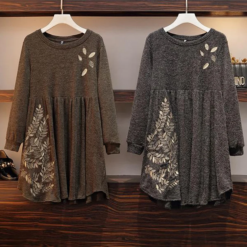 2019 осеннее женское платье плюс размер зима новый большой женский свободный