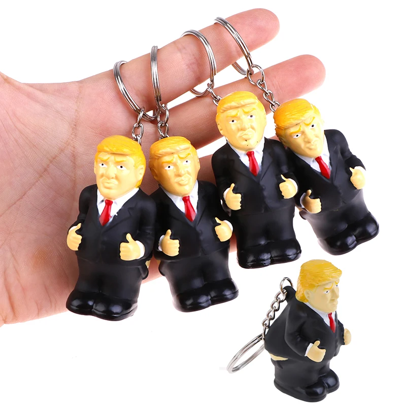 

Simulation Poop Keychain President Donald Trump Doll Pendant Squeeze Bag Keyring Funny Car Spoof Toy