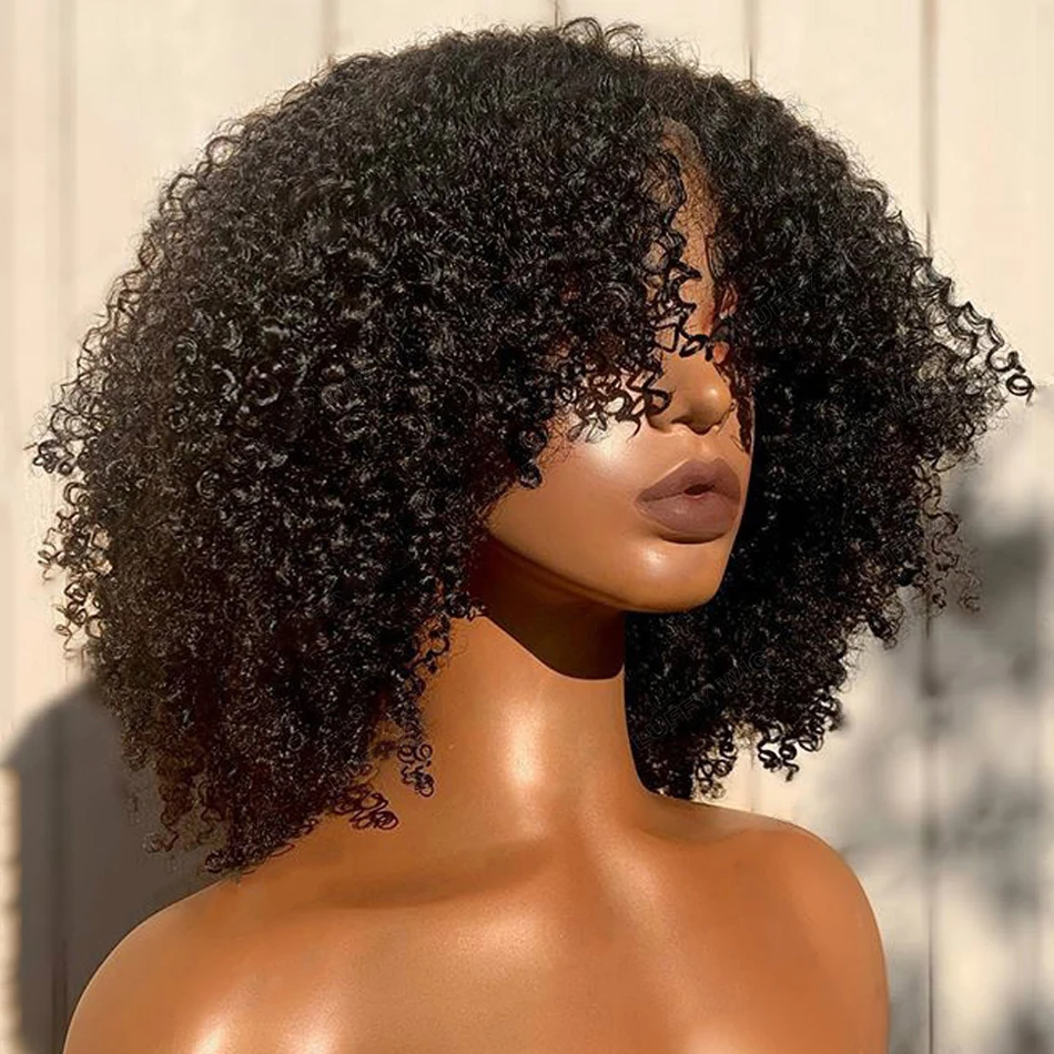 Full Machine Made Wigs Natural Color Kinky Curly Brazilian Remy Machine Made Wigs For Women Human Hair