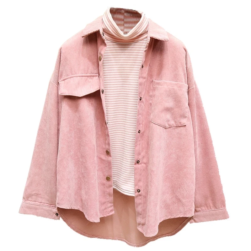 

Blusa Blouse Solid Shirt Fashion Woman Corduroy Jacket Single Breasted Turn Down Collar Long Sleeve Pocket Autumn Winter Women