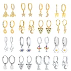 Автоклав серьги в виде колец, черный пантера Луна, Звезды крест 925 стерлингового серебра CZ серьги Huggie для Для женщин сиреневого цвета киви Серьги Brincos, можно носить