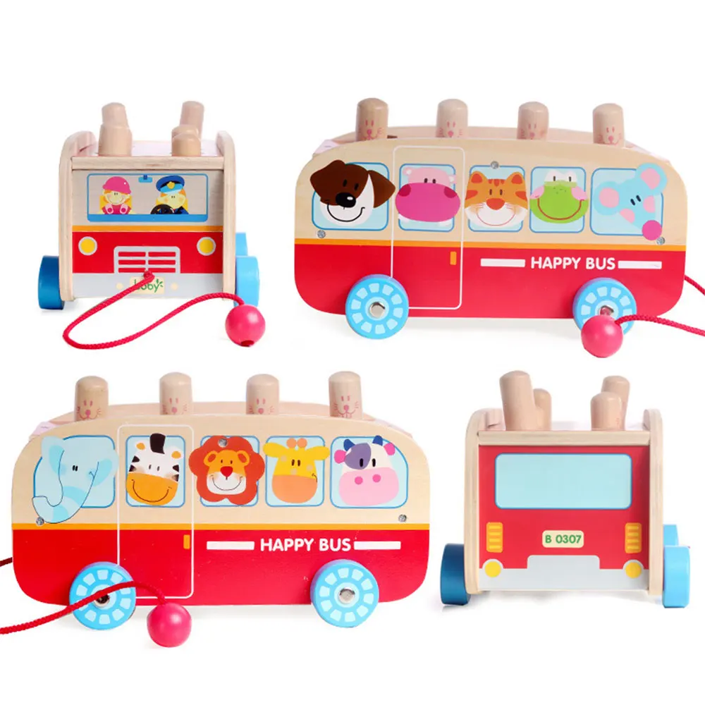

Wooden Pounding Whac-a-Mole Game Pull Along Animal Bus Toys Early Educational Learning Toys for Preschool Children