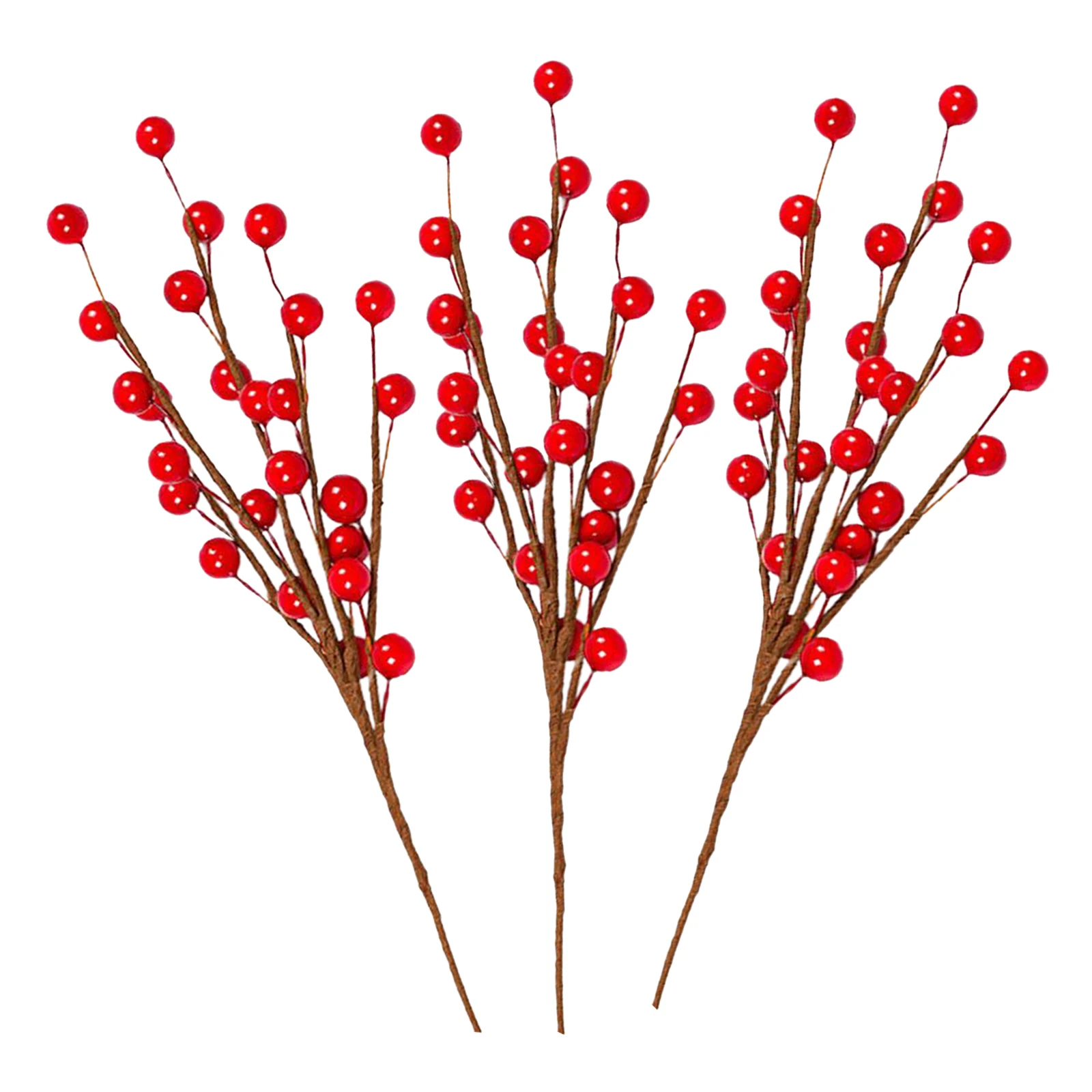 

3pcs Red Berries Artificial Fake Fruits Christmas Foam Berry Stems Decor