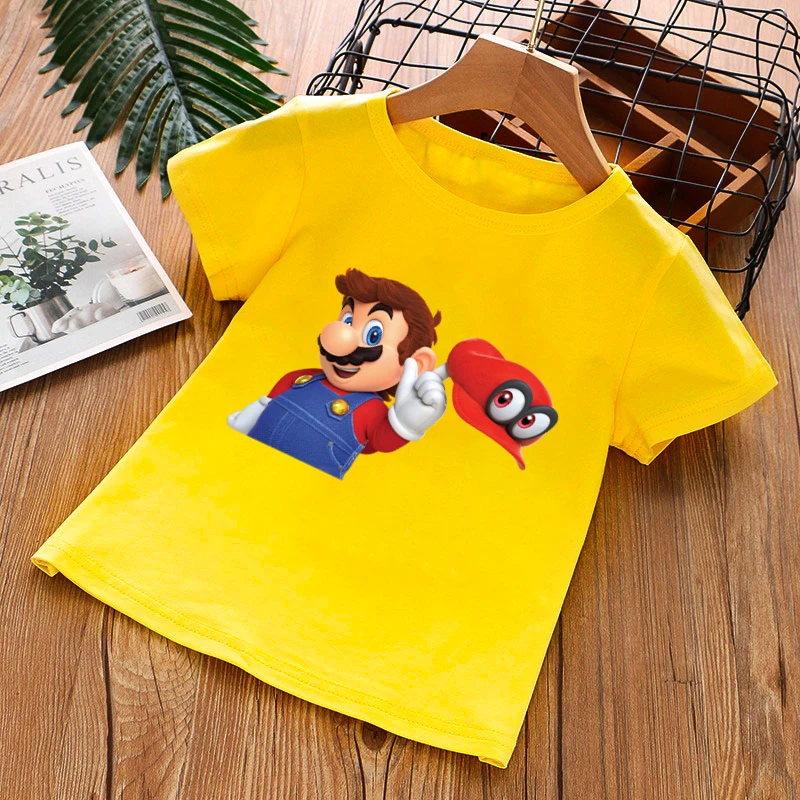 

T-shirts 2021 Mario Boys Clothes Football Shirt Girls T-shirts Summer Kids Top Children's clothing T-shirt Girls Clothes 4-14T