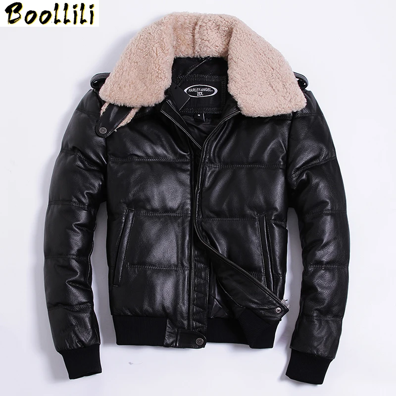 Мужской зимний пуховик Boollili из натуральной воловьей кожи куртки пальто на утином