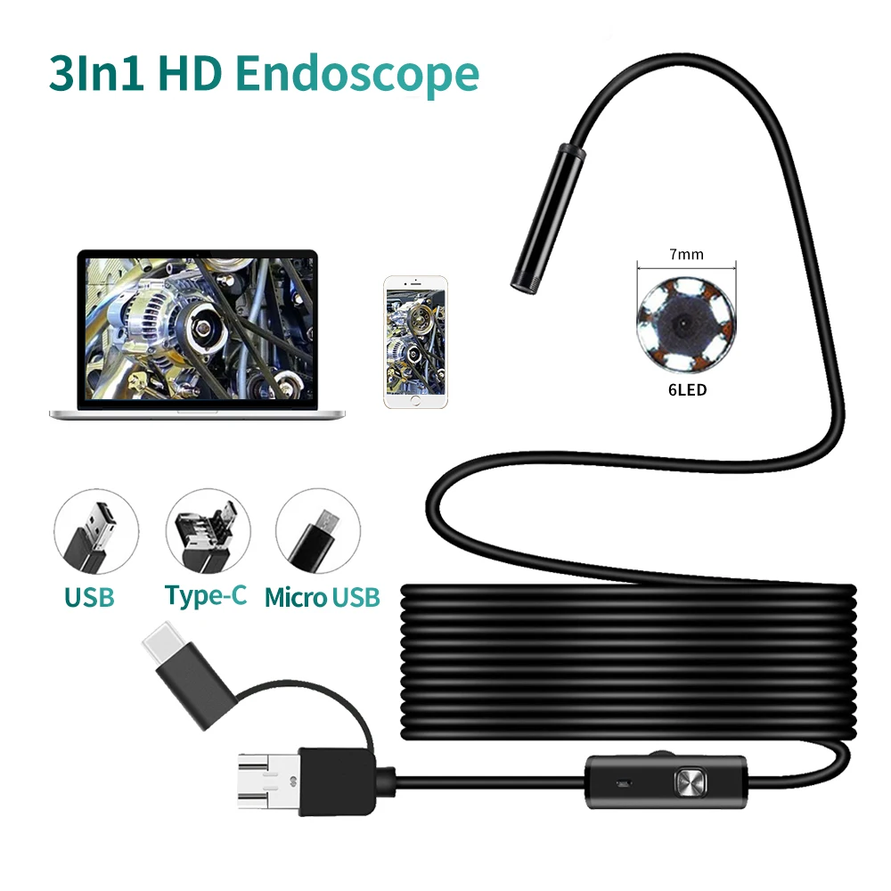 

Dodosee 7mm Lens USB Endoscope Camera Waterproof Flexible Wire Snake Tube Inspection Borescope For OTG Compatible Android Phones