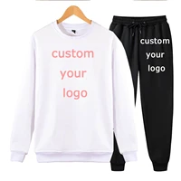 custom logo women and men unisex tracksuit hoodies and black pants autumn winter suit female solid color casual full length