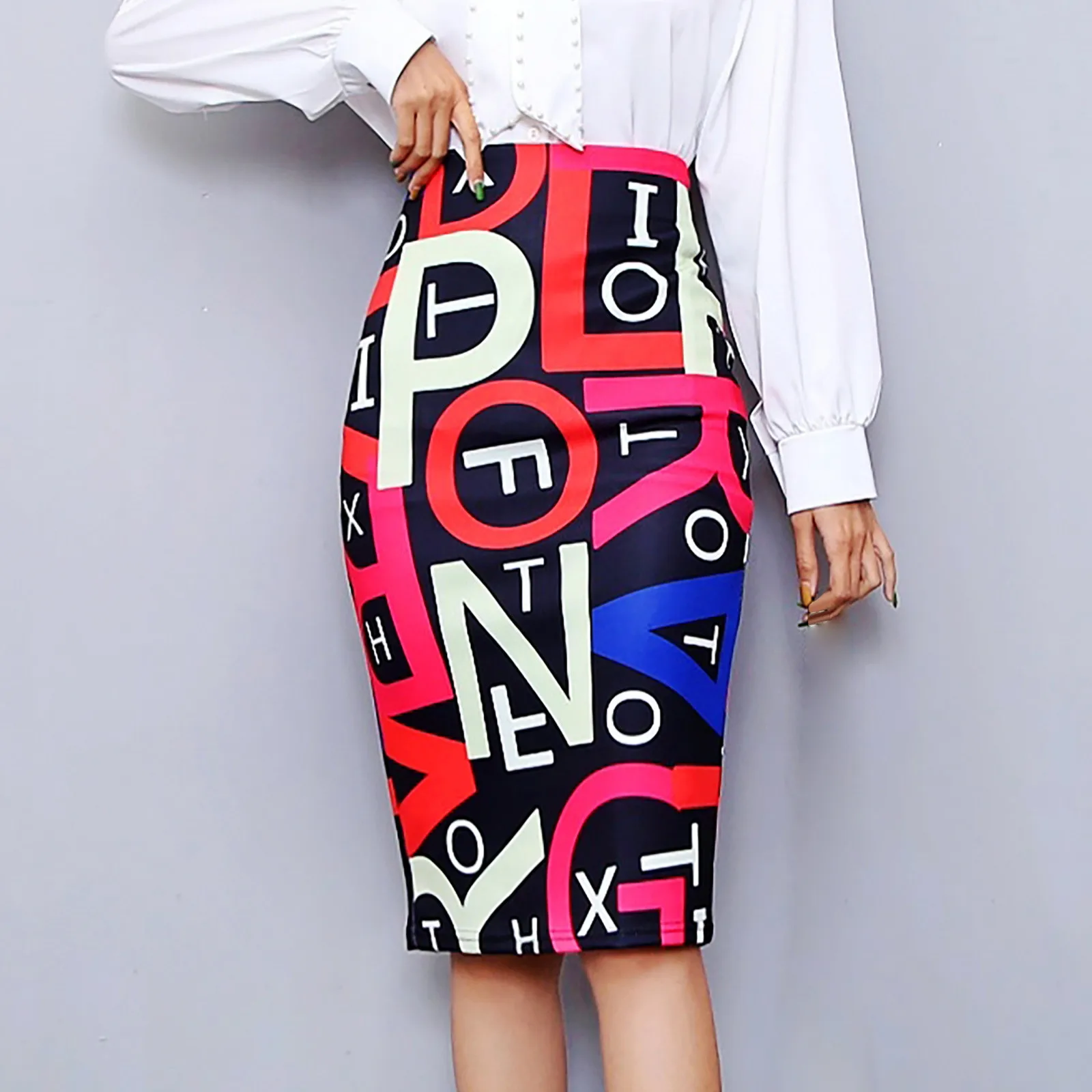 

Юбка-карандаш Женская стрейчевая, миди-юбка с принтом, Европейская мода, без застежки, одежда