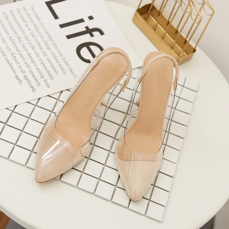 2019 сандалии женские прозрачные туфли с острым носком на высоком каблуке тонком